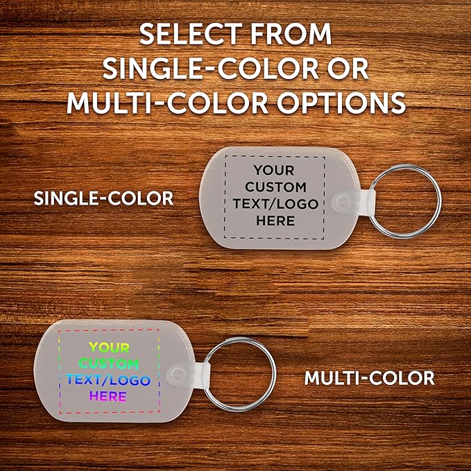DISCOUNT PROMOS Tag Soft Plastic Keychains - 50 pack - Customizable Text, Logo - Small Key Tag Chain For Staying Organized - Rubber Key Ring Keychain – Clear