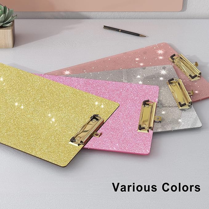 Glitter Acrylic Clipboard Decorative Standard A4 Letter Size 12.2" x 8.7", Fashion Bling Clip Boards with Designed Low Profile Gold Clip for Classroom Office - Light Blue
