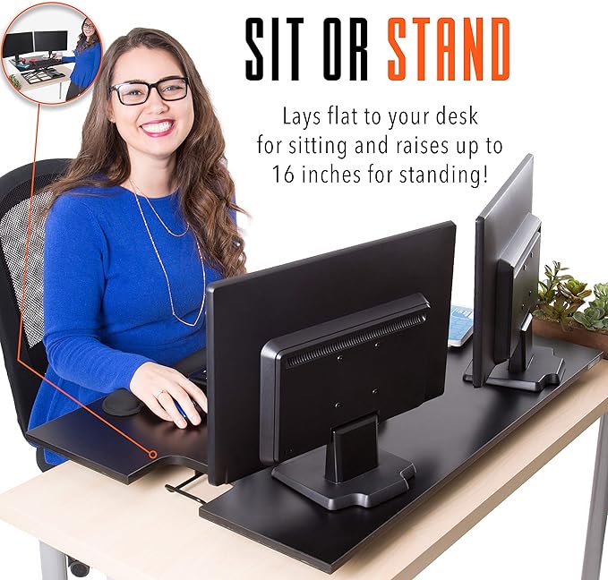 Stand Steady X-Elite Pro XL, Ergonomic Adjustable Height Standing Desk Converter, Extra Large Sit to Stand Laptop Desk Riser, Easily Fits 2 Computer Monitors, Raises Desk Height 7 to 16-inches (Black)