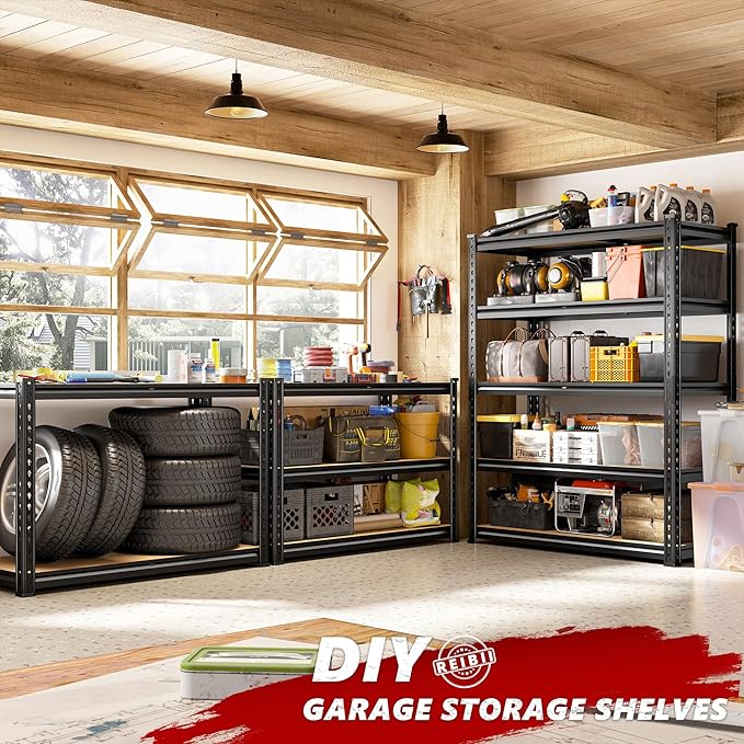 REIBII 2020LBS Garage Shelving Heavy Duty 5 Tier Storage Shelves Adjustable Garage Shelves, Utility Rack Shelf, Shelving Units for Storage Warehouse Pantry Closet, 35.5" W x 11.9" D x 72" H, 2 Pack