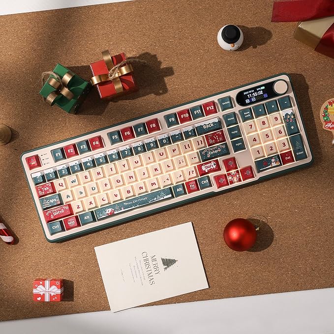 RK ROYAL KLUDGE S98 Mechanical Keyboard w/Smart Display & Knob, Top Mount 96% RGB Wireless Gaming Keyboard BT/2.4G/USB-C, Hot Swappable, Software Support, Creamy Sound, 98 Keys Xmas Limited Edition