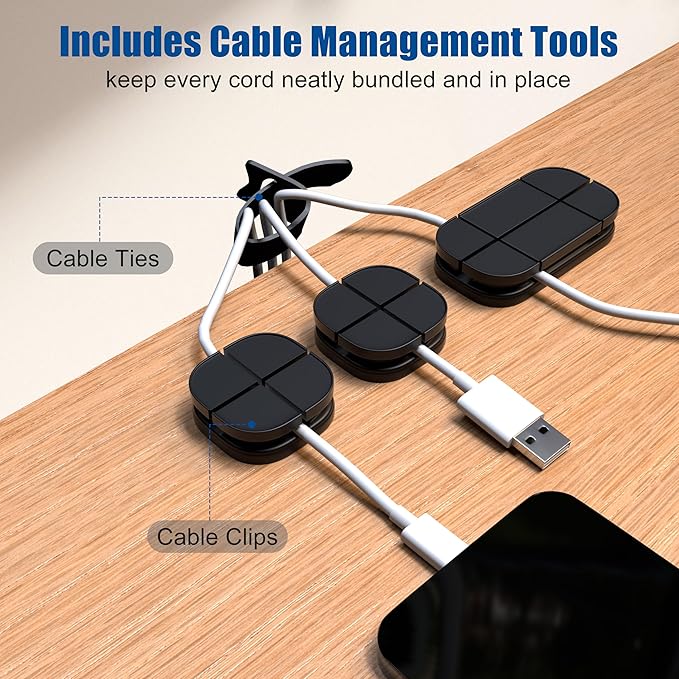 2 Pack 17" Under Desk Cable Management Tray, Metal Wire Management Standing Desk Cord Organizer Power Strip Holder with Cable Ties and Clips for Home Office, Black