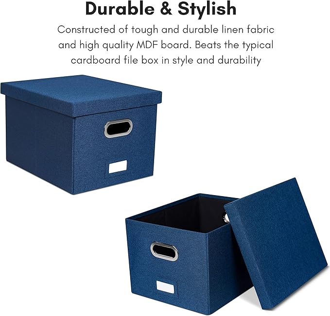Internet's Best Collapsible File Storage Organizer - Decorative Linen Filing & Storage Office Box - Letter/Legal - Navy - 1 Pack