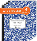 4 Pack EPI Wide Ruled Blue Cover Composition Notebook, Bulk, 200 pages (100 Sheets), 9-3/4 x 7-1/2, Marble, Bulk School Supplies, Hard Cover, Durable, Office Notebooks, Sturdy Sewn Binding