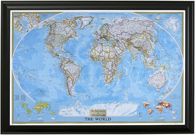 Personalized Classic World Push Pin Travel, Black with 100 Pins - 27.5 inches x 3 9.5 inches - Made in USA
