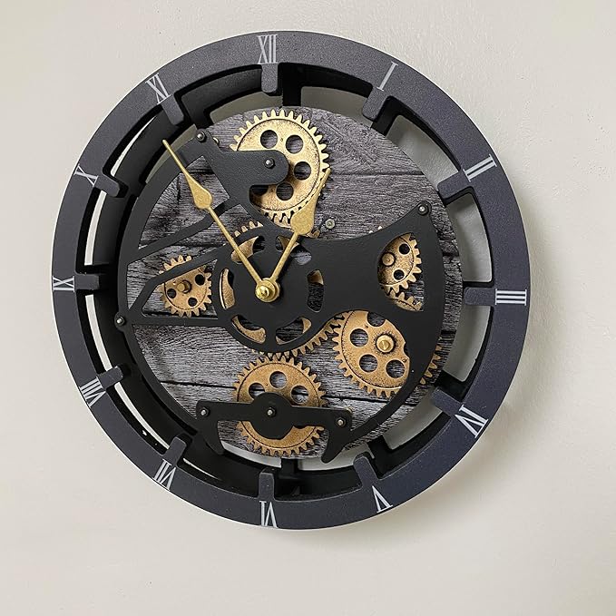 ImprovingLife The Gears Clock Desk Clock 10 inches with Real Moving Gears Convertible into Wall Clock (Carbon Grey)