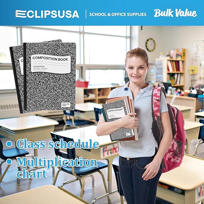 VEEBOOST Composition Notebook College Ruled Composition Notebooks Black Bulk Marble College Ruled Notebook Hard Cover 100 sheets, 200 Pages 9.75” x 7.25” (48 Pack)