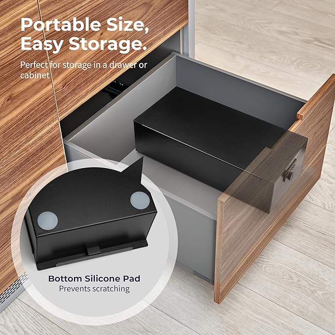 Volcora Cash Box Money Organizer - 15” x 7.5” x 4” Cashbox 5 Compartments Drawer Tray - Bills and Coin Slot with Combination Lock for POS Register, Kiosk, Retail, Personal and Business Use, Black