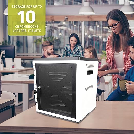 Pearington Fully Assembled 10 Device USB Charging, Syncing and Storage Cabinet for iPads, Chromebooks and Laptops Up to 10.1-inch Screen Size, Surge Protection, Locking Front Door, DT310PS
