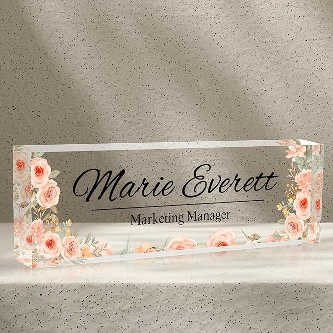 Personalized Name Plate for Desk - Office Gifts for Teacher, Boss, Employee Appreciation - Desk Decor (Blooming)
