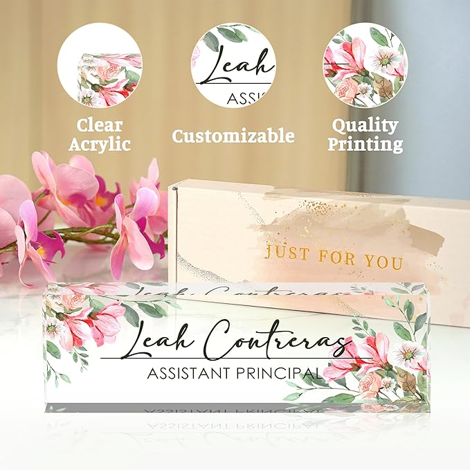 Personalized Custom Name Plate, Office Desk Decor for Women and Men, Employee Appreciation Gifts for Boss, Manager, Teacher, Nurse (Tender Flower)