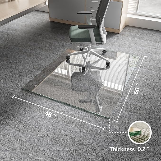 Koonmi Chair Mat for Carpet, Tempered Glass 48"x60" Office Chair Mat, Glass Chair Mats Protector with Rounded and Polished Edges, Ideal for Hardwood Floor, Carpet, Office, Desk, Rolling Chair