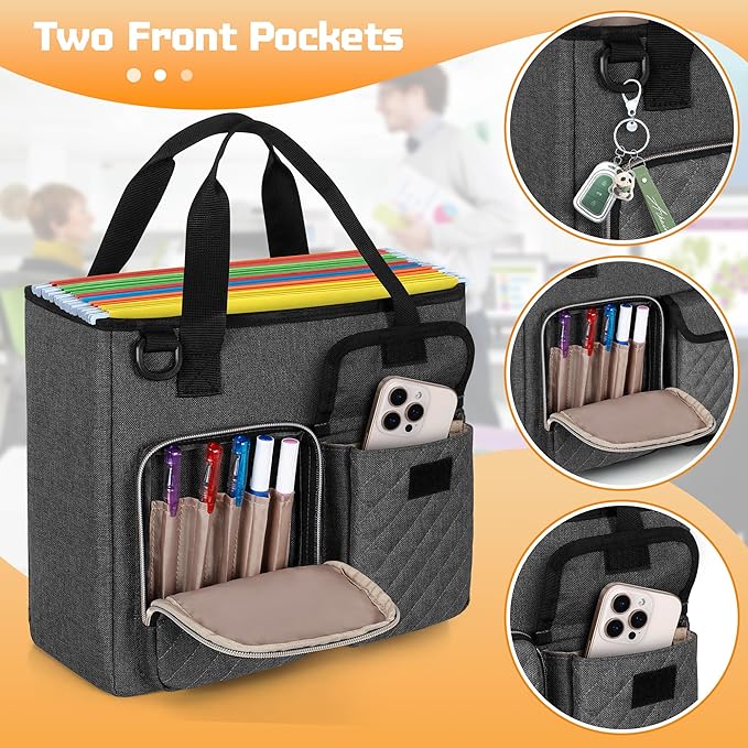 LUXJA Vertical File Organizer for Letter Size Hanging File Folder, Portable Document Organizer with Tablet Pocket (Up to 12.9 in), Bag Only, Gray