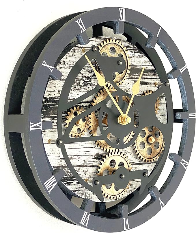 ImprovingLife The Gears Clock Desk Clock 10 inches with Real Moving Gears Convertible into Wall Clock (Grey & White)