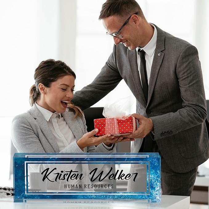 Custom Name Plate for Desk, Desk Name Plate Personalized, Office Decor for Women Men, Acrylic Desktop Accessories, Office Gifts for Coworkers Boss Teacher, Employee Appreciation Gifts (Blue Sea)