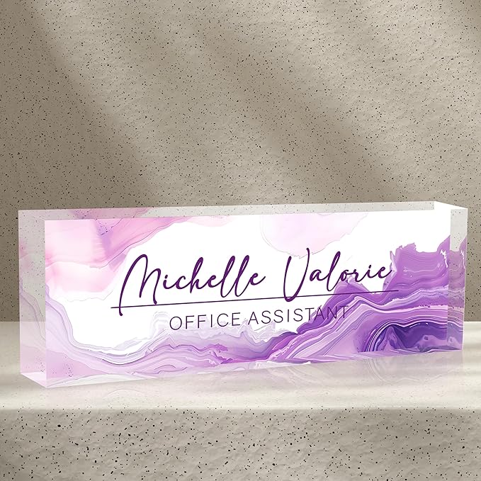 Name Plate for Desk-Personalized Name Plates for Desk-Name Plate Personalized for Office-Gifts for Teacher Boss Employee Appreciation Office Desk Decor (purple ink), MYDZBJMT1009