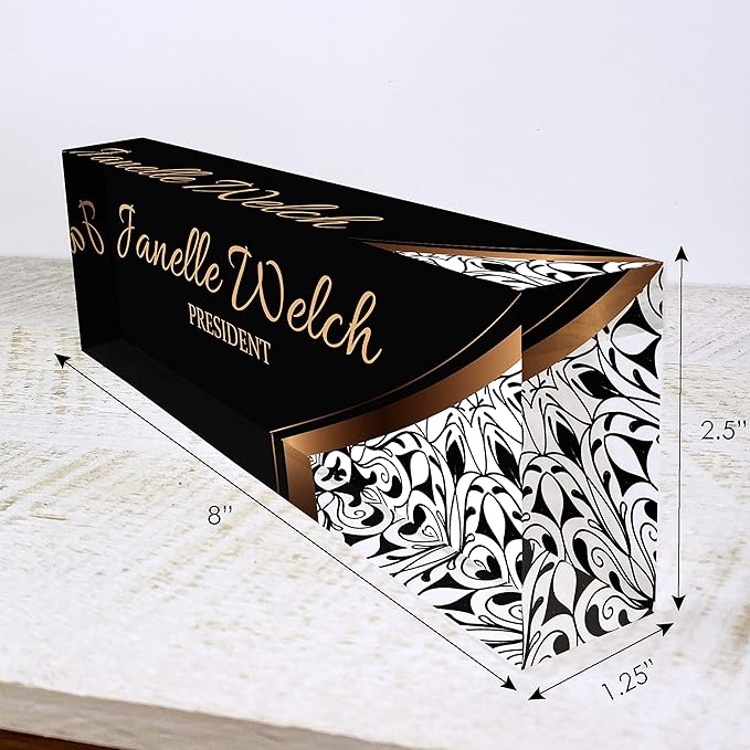 Artblox Office Desk Name Plate Personalized | Custom Name Plates for Desks | Abstract Flower Design On Clear Acrylic Glass | Office Desk Decor - (8" x 2.5")