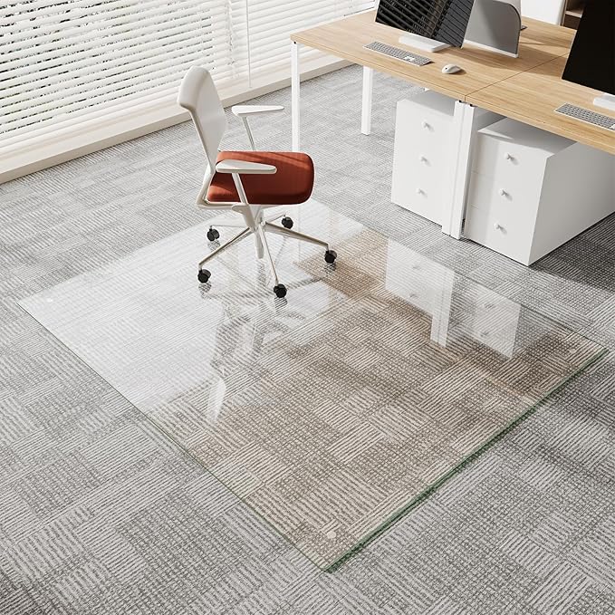Koonmi Chair Mat for Carpet, Tempered Glass 54"x72" Office Chair Mat, Glass Floor Mat Protector with Rounded and Polished Edges,Ideal for Hardwood Floor, Carpet, Office, Desk, Rolling Chair
