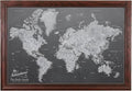 Canvas - Personalized Stormy Dreams World Push Pin Travel Map with Solid Wood Cherry Red Frame