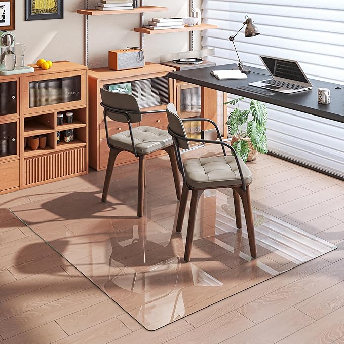 [Tempered Glass] 60“x48” Rounded Glass Chair Mat with Polished Edge Clear Office Chair Mat, Glides Smoothly, Suitable for Carpet or Hardwood Floors