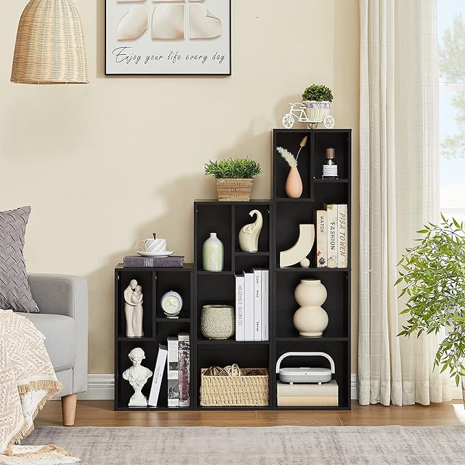 VECELO 3 Cube Small Bookcase, Fits Tallest Hardcovers, Horizontal Available, 2-Tier Modern Bookshelf, Storage Organizer for Small Spaces, Kids Room, Bedroom Living Room, Black