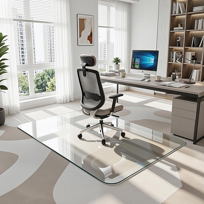 Antok Tempered Glass Chair Mat, 48"x72" Office Chair Mat for Carpet & Hardwood Floors, Heavy Duty 1/5" Desk Chair Mat for Smooth Rolling at Home or Office