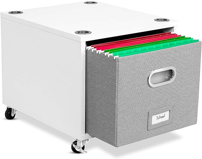BIRDROCK HOME Rolling File Cabinet – Decorative Storage Shelf w/Removable Bins, Handles, and Wheels – Organize Files, Books, Toys, Under Desk Office Solution, Modern Design - 2 Lateral Drawers, White