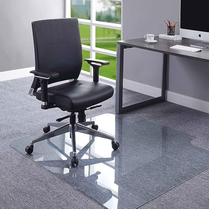 Lorell Tempered Glass Chairmat with Lip, 45" x 53", Clear, 1 Each