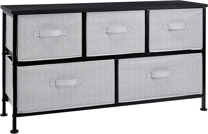 Amazon Basics Extra Wide Fabric 5-Drawer Storage Organizer Unit for Closet, Black