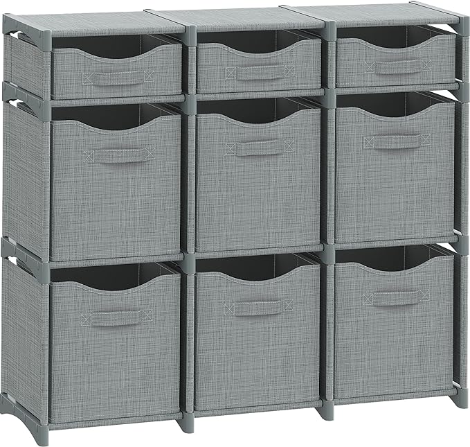 9 Cube Closet Organizers, Includes All Storage Cube Bins, Easy To Assemble Storage Unit With Drawers | Room Organizer For Clothes, Baby Closet Bedroom, Playroom, Dorm (Light Grey)