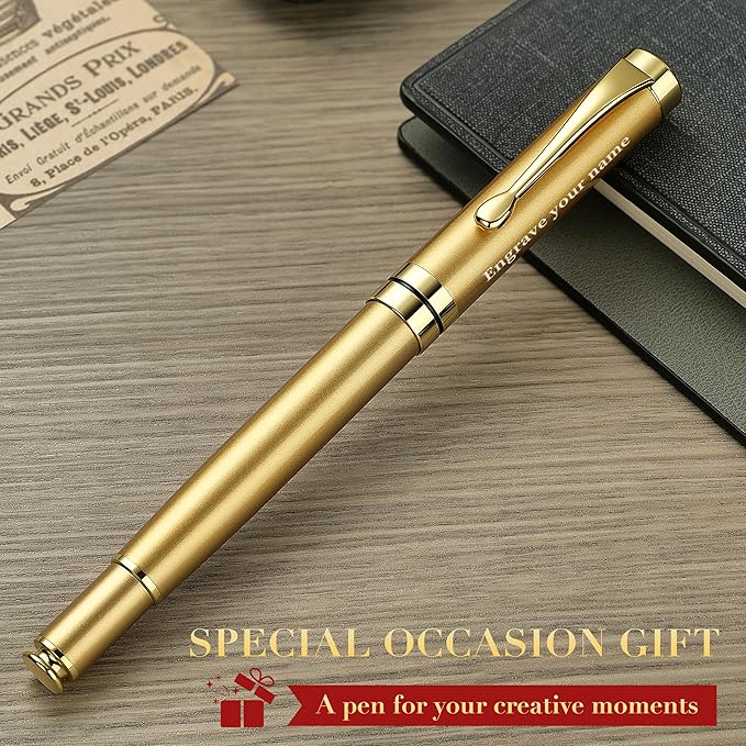BEILUNER Personalized Ballpoint Pens, Stunning Bright Silver Chrome Metal Pen with Golden Trim, Fancy Ball Pen Gift Set for Men & Women, Graduation,Office, Nice Gift Box with 0.5mm Black Spare Refill