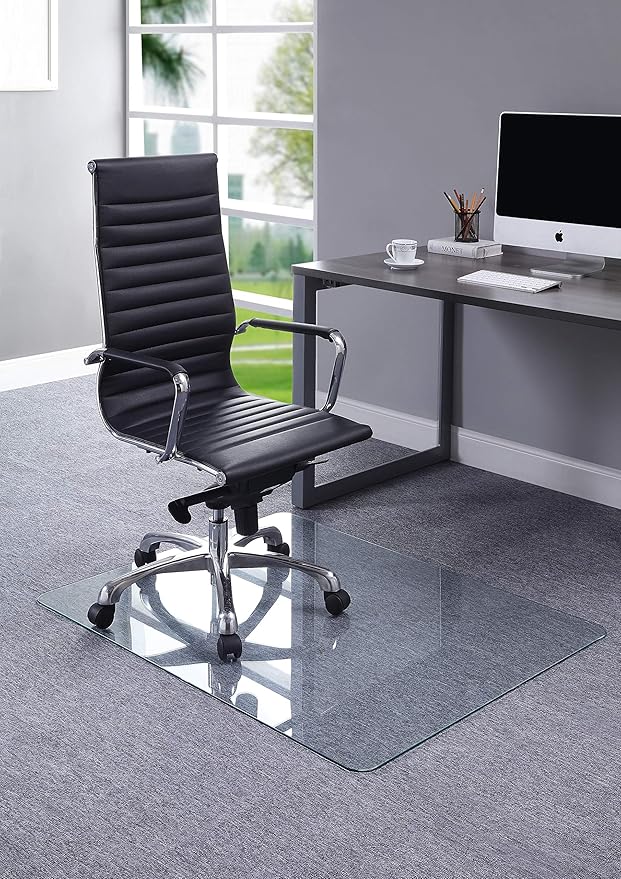 Lorell Tempered Glass Chairmat, 46" Width x 36" Depth x 0.25" Thickness, Clear, 1 Each