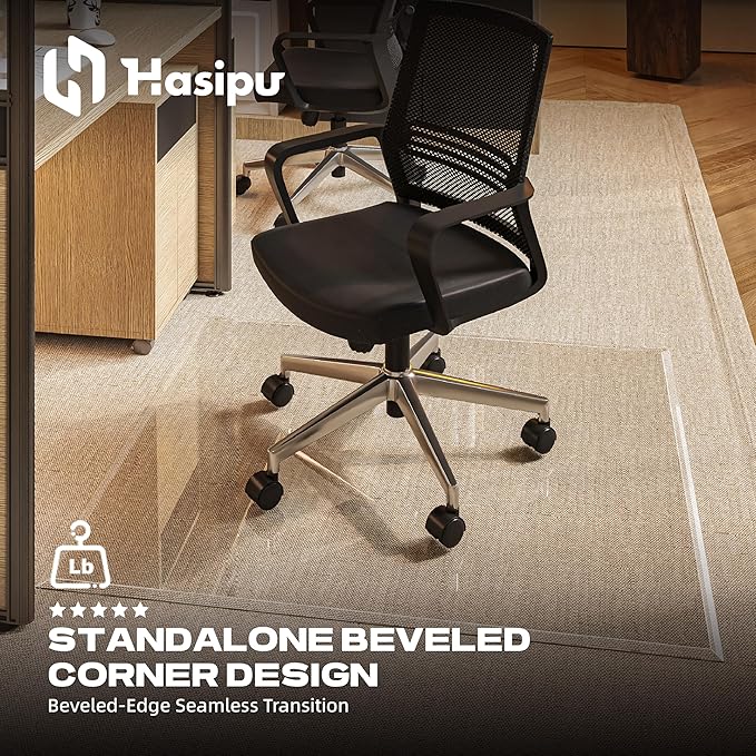 [Tempered Glass] 40“x30” Beveled Edge Glass Chair Mat with Polished Edge Clear Office Chair Mat, Glides Smoothly, Suitable for Carpet or Hardwood Floors