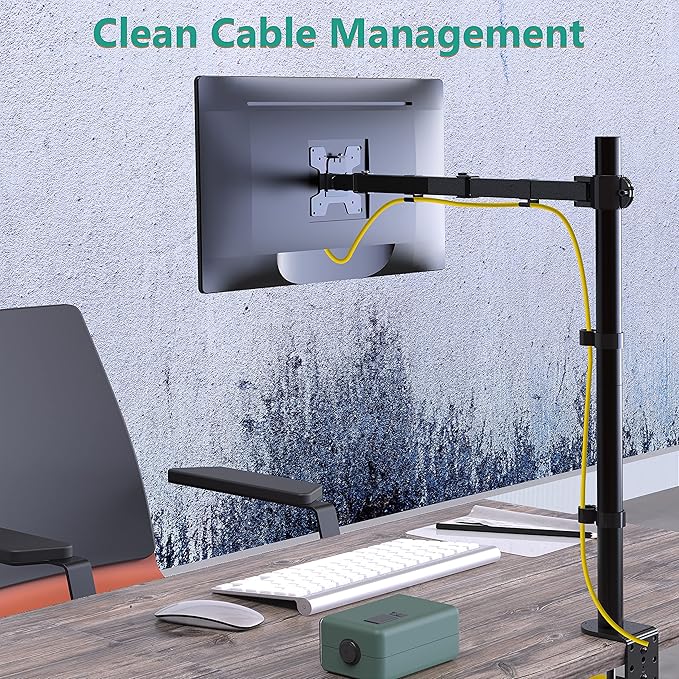 WALI Monitor Arm Mount for Desk, Single Extra Tall Computer Desk Mount, Monitor Bracket Mount Stand Single, up to 32 inch, 22 lbs (M001XL), Black