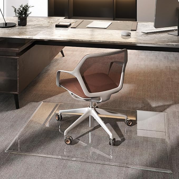 [Tempered Glass] 48“x30” Beveled Edge Glass Chair Mat with Polished Edge Clear Office Chair Mat, Glides Smoothly, Suitable for Carpet or Hardwood Floors
