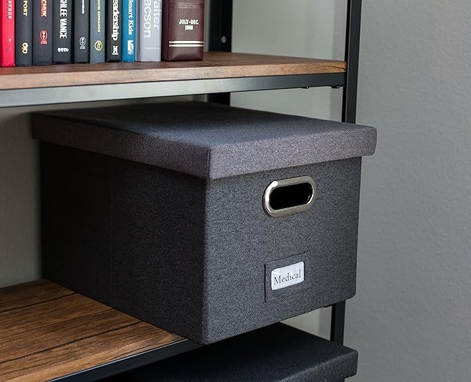 Internet's Best Collapsible File Storage Organizer | Decorative Linen Filing & Storage Office Box | Letter/Legal | Grey