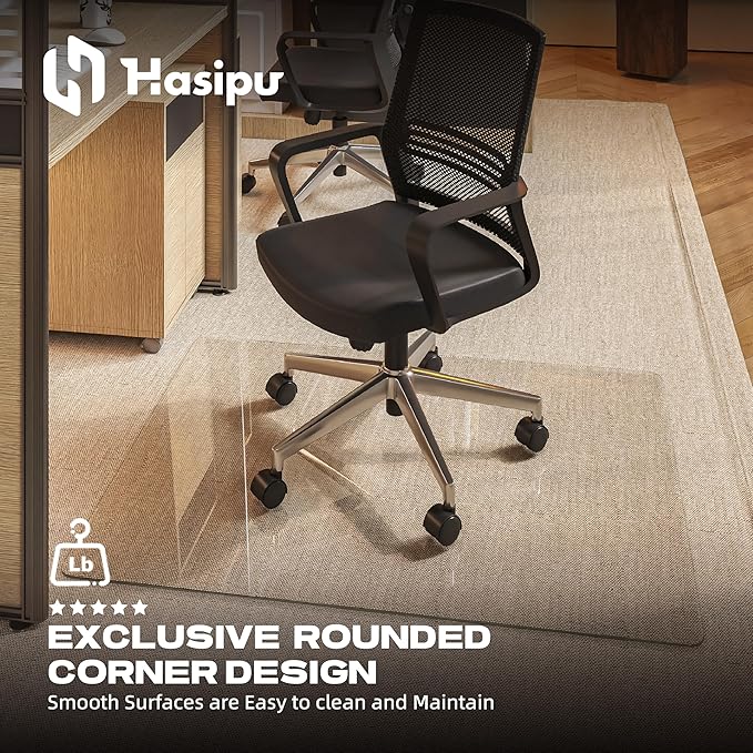 [Tempered Glass] 50“x44” Rounded Glass Chair Mat with Polished Edge Clear Office Chair Mat, Glides Smoothly, Suitable for Carpet or Hardwood Floors