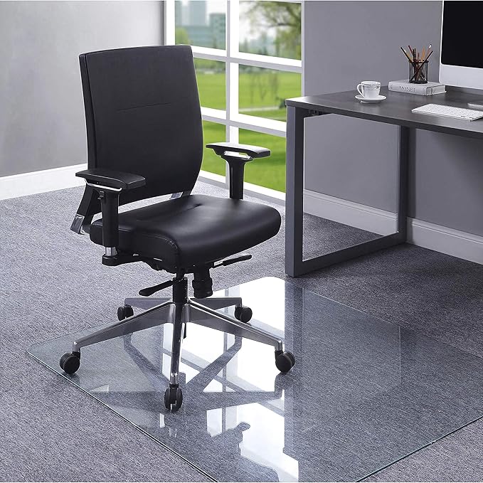 Lorell Tempered Glass Chairmat, 44" Width x 50" Depth x 0.25" Thickness, Clear, 1 Each
