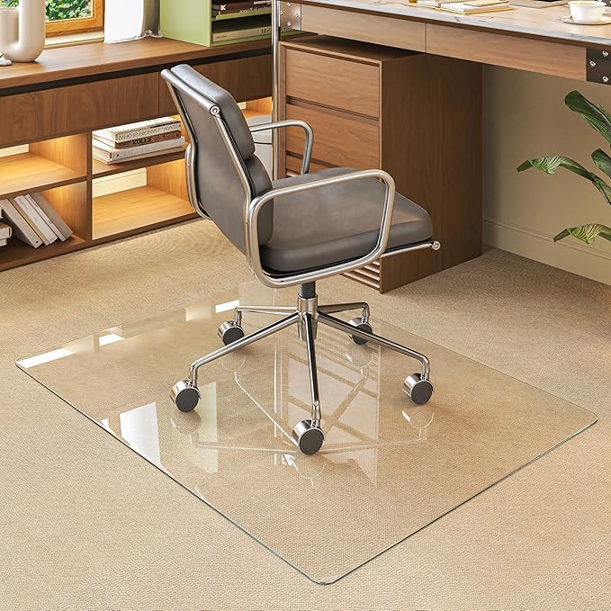 [Tempered Glass] 40“x30” Rounded Glass Chair Mat with Polished Edge Clear Office Chair Mat, Glides Smoothly, Suitable for Carpet or Hardwood Floors