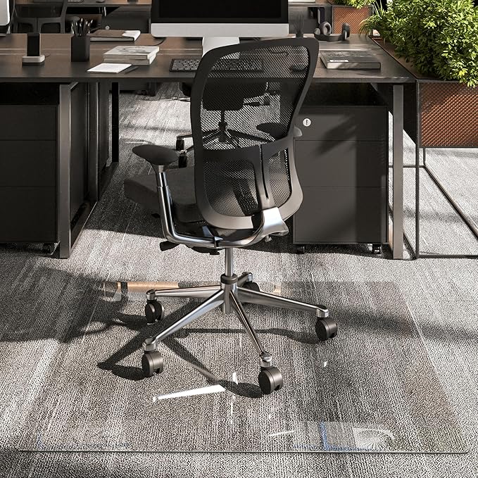 [Tempered Glass] 50“x44” Rounded Glass Chair Mat with Polished Edge Clear Office Chair Mat, Glides Smoothly, Suitable for Carpet or Hardwood Floors