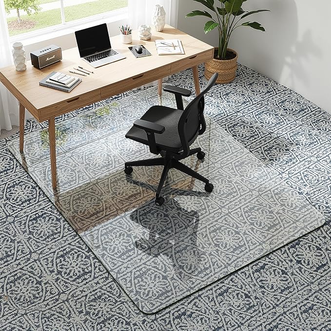 Homsion 45"x60" Tempered Glass Office Chair Mat for Carpet & Hardwood Floor, 1/5" Thick Clear Floor Protector Desk Chair Mat with Rounded and Polished Edges