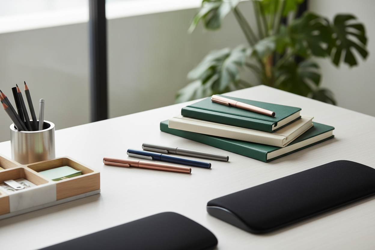 Nick1 offers modern, high-quality office supplies designed for productivity and style. From sleek pens and notebooks to ergonomic desk accessories, every product is carefully selected to keep your workspace organized, efficient, and inspiring. Work smarter with Nick1. (MAKE IT REAL PHOTO)